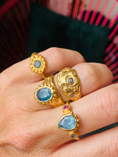 Sharlala Jewellery Curious Pear, Pink & Blue Sapphire Ring Gold Vermeil