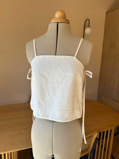 Studio Spokes Embroidered White Lace Tie Side Cami Top