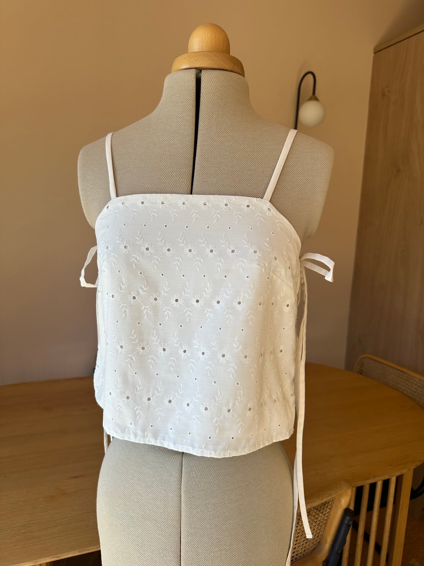 Studio Spokes Embroidered White Lace Tie Side Cami Top