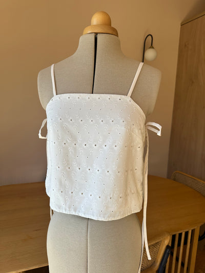 Studio Spokes Embroidered White Lace Tie Side Cami Top