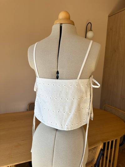 Studio Spokes Embroidered White Lace Tie Side Cami Top