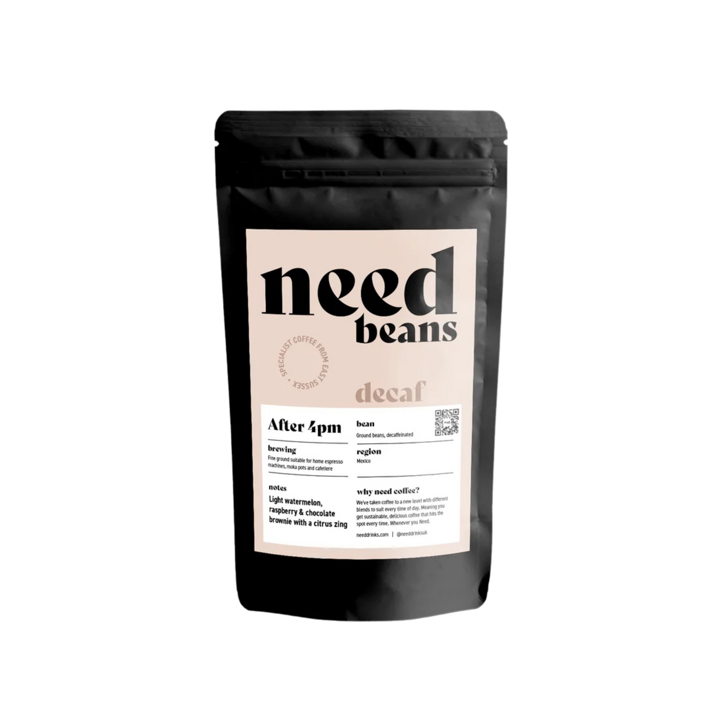 Coffee bean package labeled 'need beans' on a white background