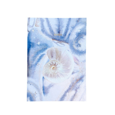 Notebook with a blue and white abstract design on the cover