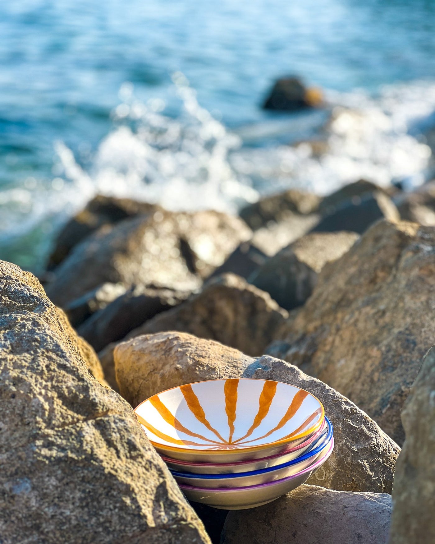 Woven Rosa Hand painted Wave Pasta Bowl Sunglow - Radical Living 