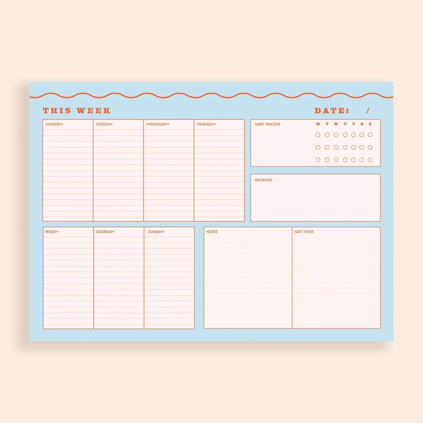 Lately Studio A4 Blue Wiggle Weekly Planner Pad with Habit Tracker - Radical Giving