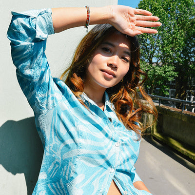 Again & Again Blue Screen Printed Silk Shirt - Radical Living