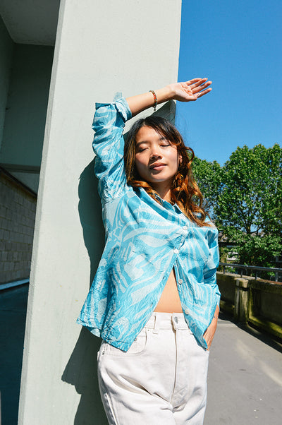 Again & Again Blue Screen Printed Silk Shirt - Radical Living