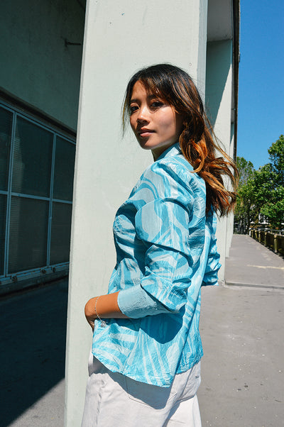 Again & Again Blue Screen Printed Silk Shirt - Radical Living