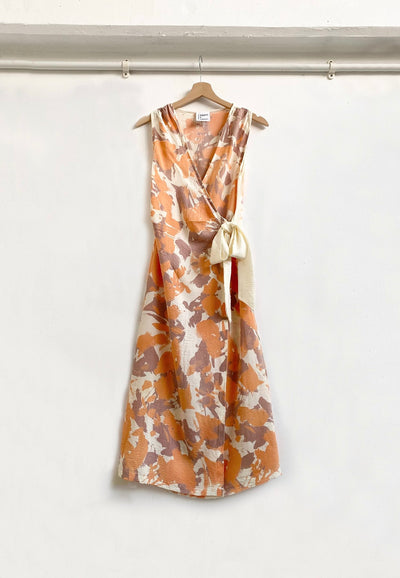 Orange & Beige Floral Silhouette Wrap Around Dress - Radical Living
