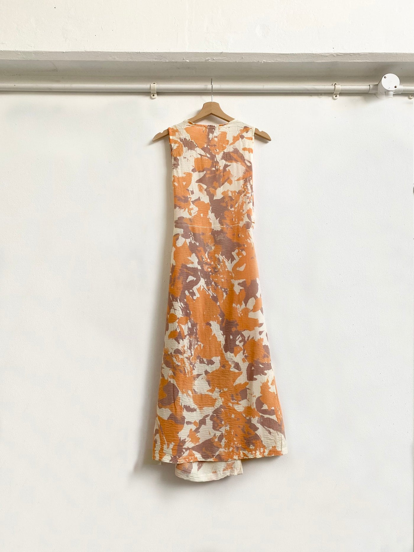 Orange & Beige Floral Silhouette Wrap Around Dress - Radical Living