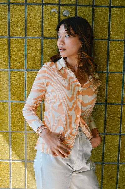 Again & Again Orange Screen Printed Silk Shirt - Radical Living 