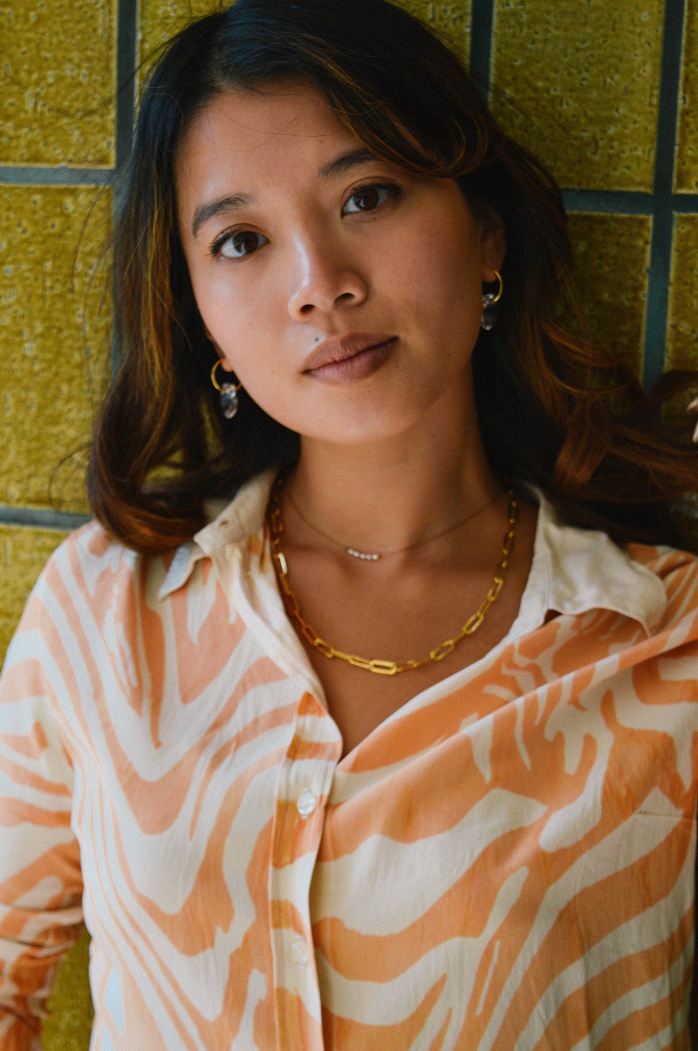 Again & Again Orange Screen Printed Silk Shirt - Radical Living 