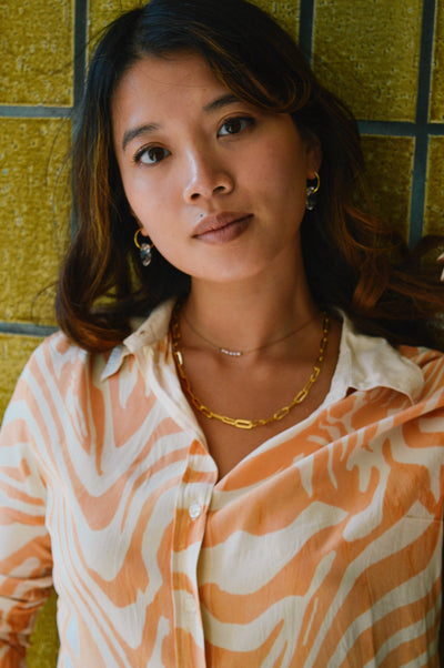 Again & Again Orange Screen Printed Silk Shirt - Radical Living 