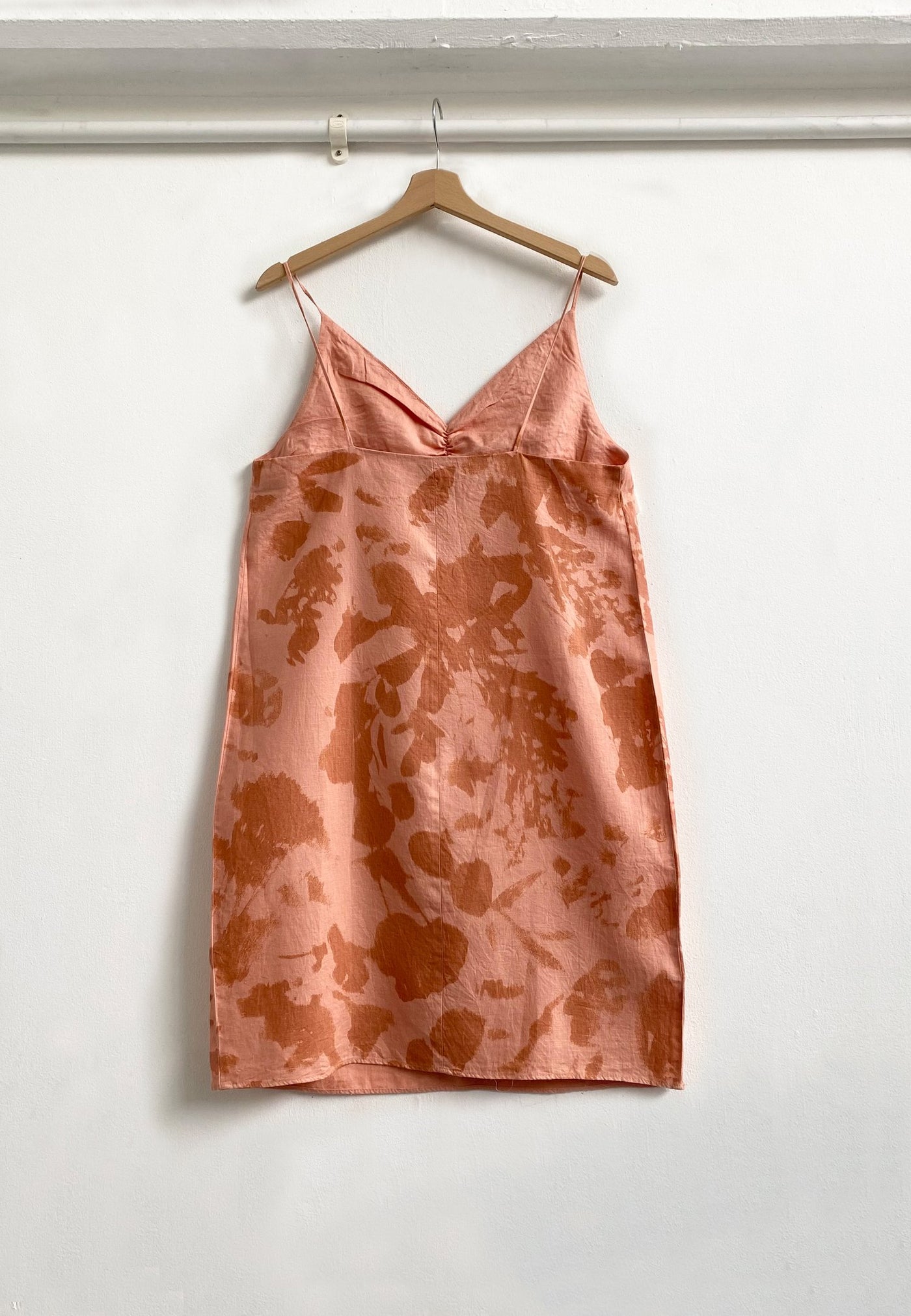 Again & Again Coral Pink Floral Screen Printed Linen Mini Dress