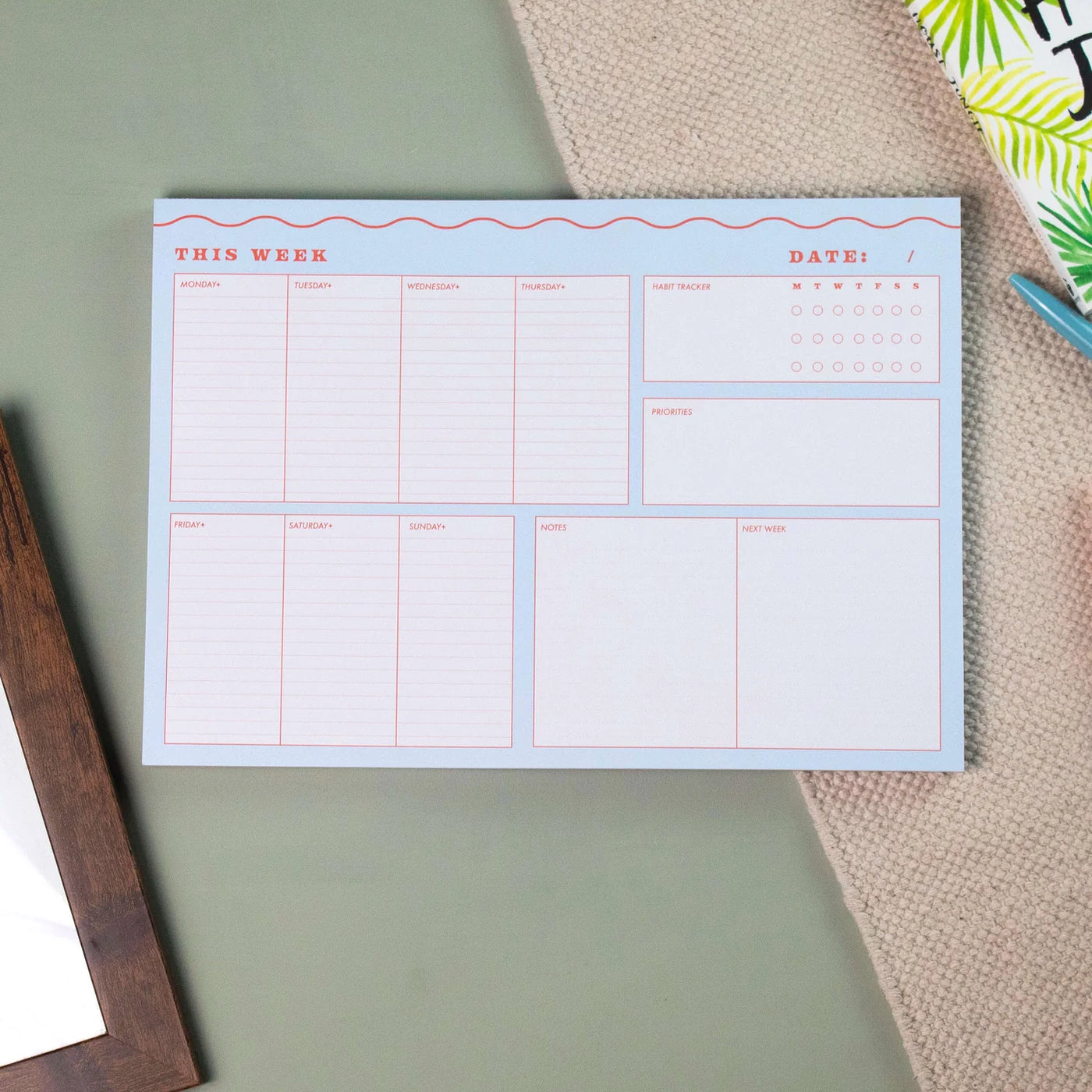 Lately Studio A4 Blue Wiggle Weekly Planner Pad with Habit Tracker - Radical Giving