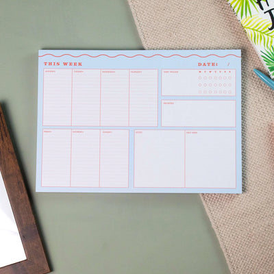 Lately Studio A4 Blue Wiggle Weekly Planner Pad with Habit Tracker - Radical Giving