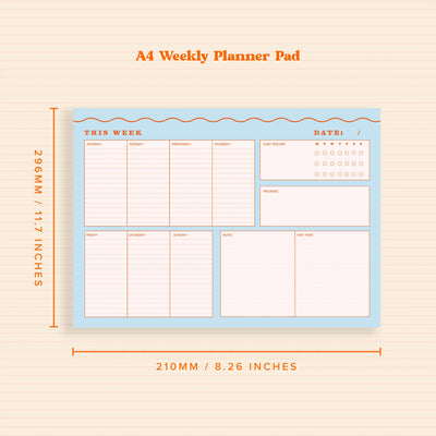 Lately Studio A4 Blue Wiggle Weekly Planner Pad with Habit Tracker - Radical Giving