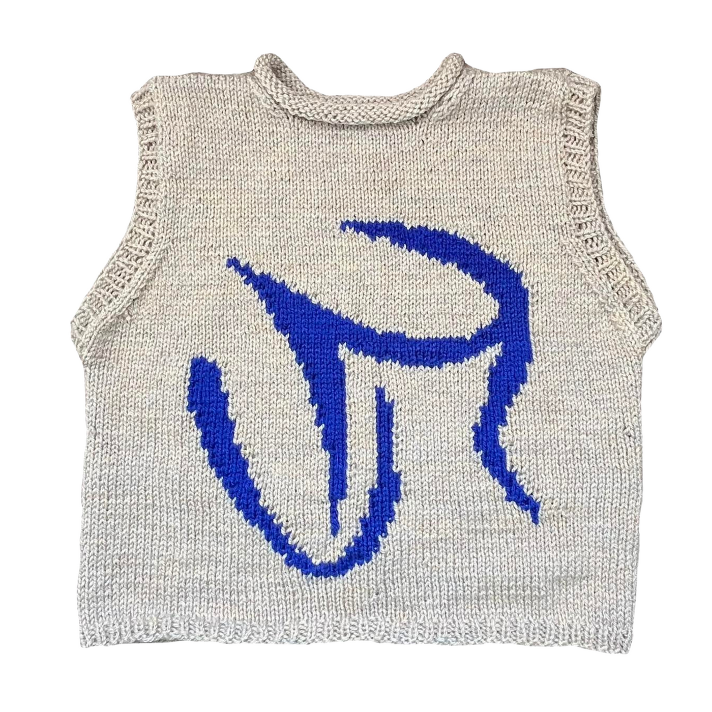 Green Moley Hand knitted Beige & Blue Sweater Vest - Radical Living