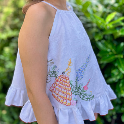 Frea Vintage Reworked Crinoline Lady Embroidered Halter Neck Top - Radical Living