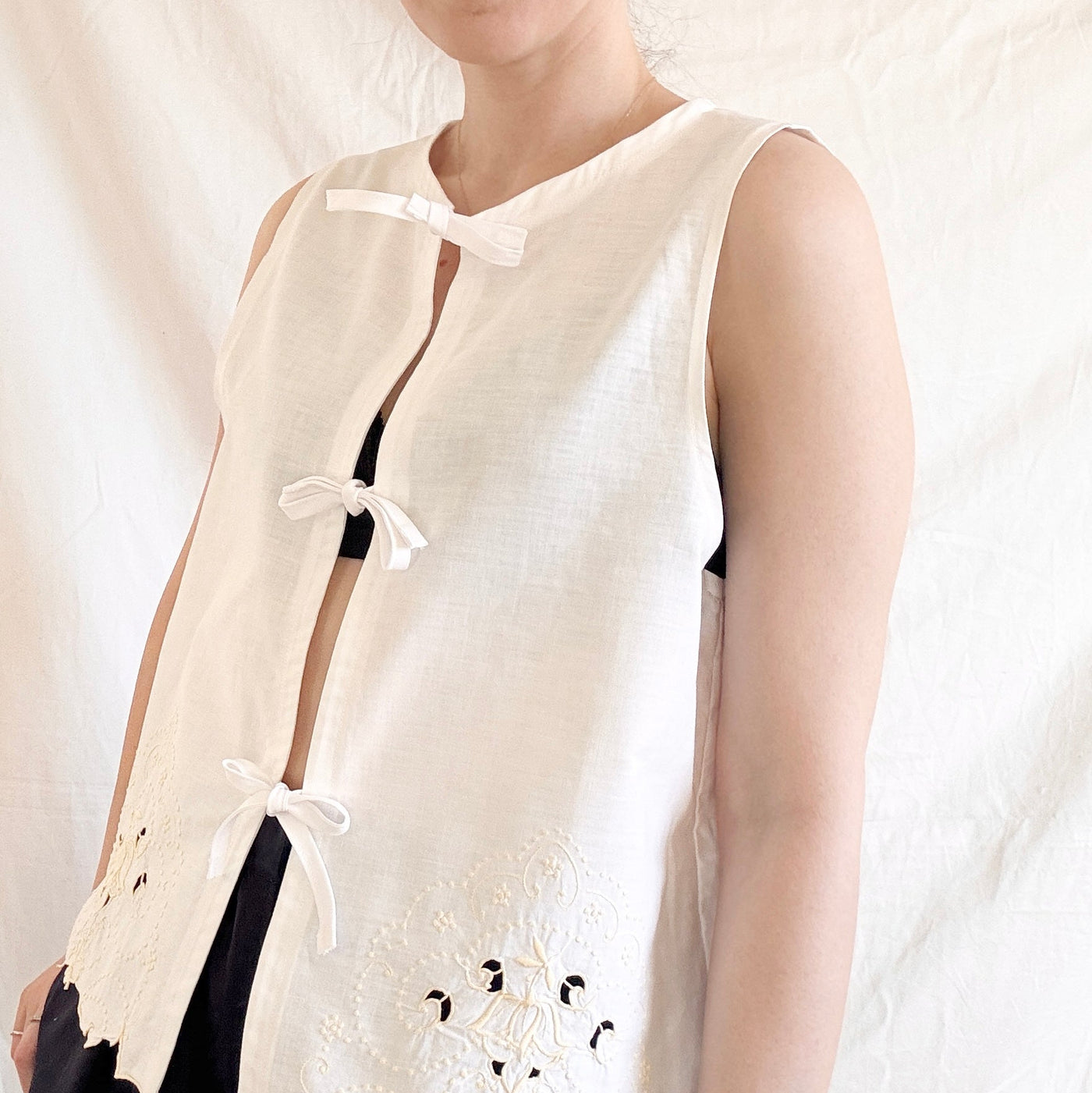 Frea Vintage Reworked Yellow Embroidered White Top - Radical Living