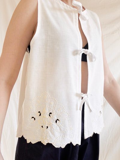 Frea Vintage Reworked Yellow Embroidered White Top - Radical Living