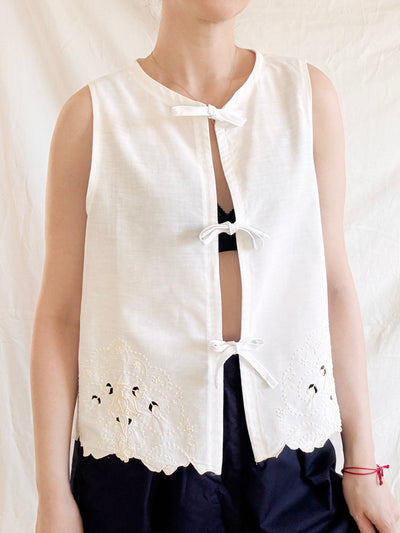 Frea Vintage Reworked Yellow Embroidered White Top - Radical Living
