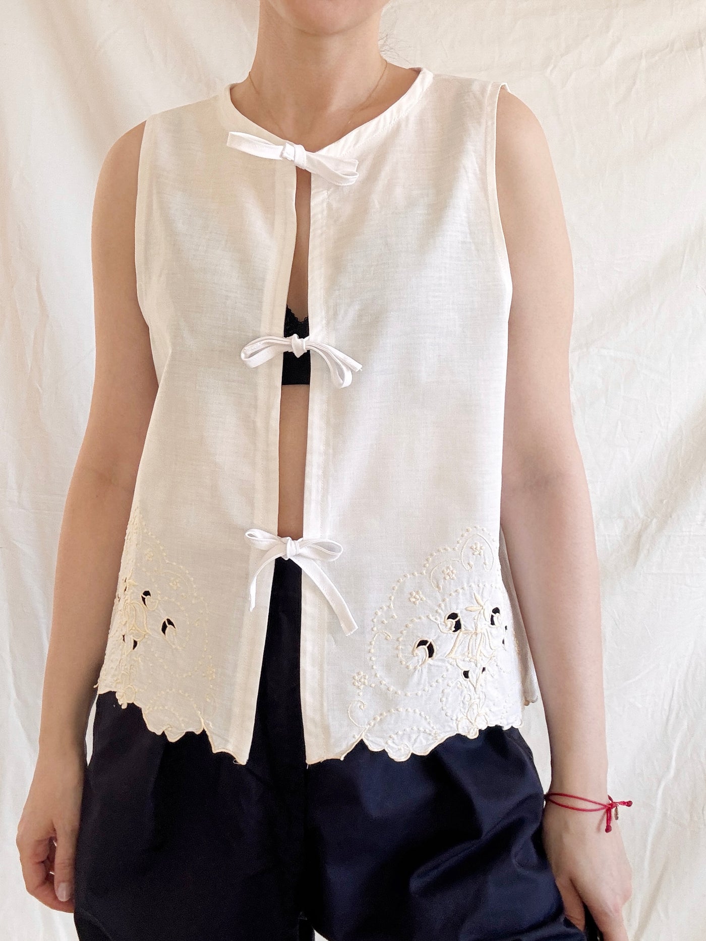 Frea Vintage Reworked Yellow Embroidered White Top - Radical Living