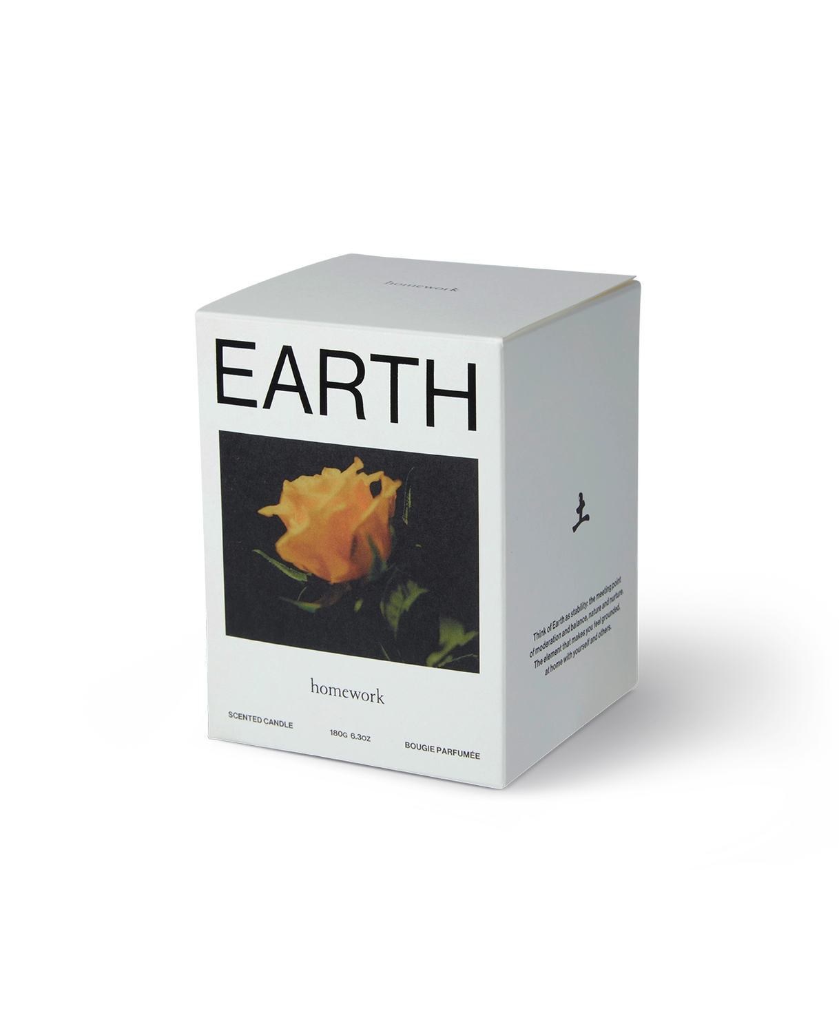 Box labeled 'EARTH' with a yellow flower design on a white background