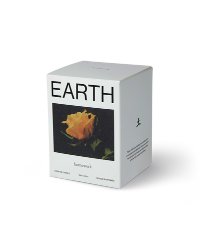 Box labeled 'EARTH' with a yellow flower design on a white background