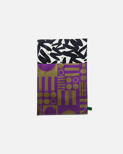 Multicolored patterned fabric swatch on a white background