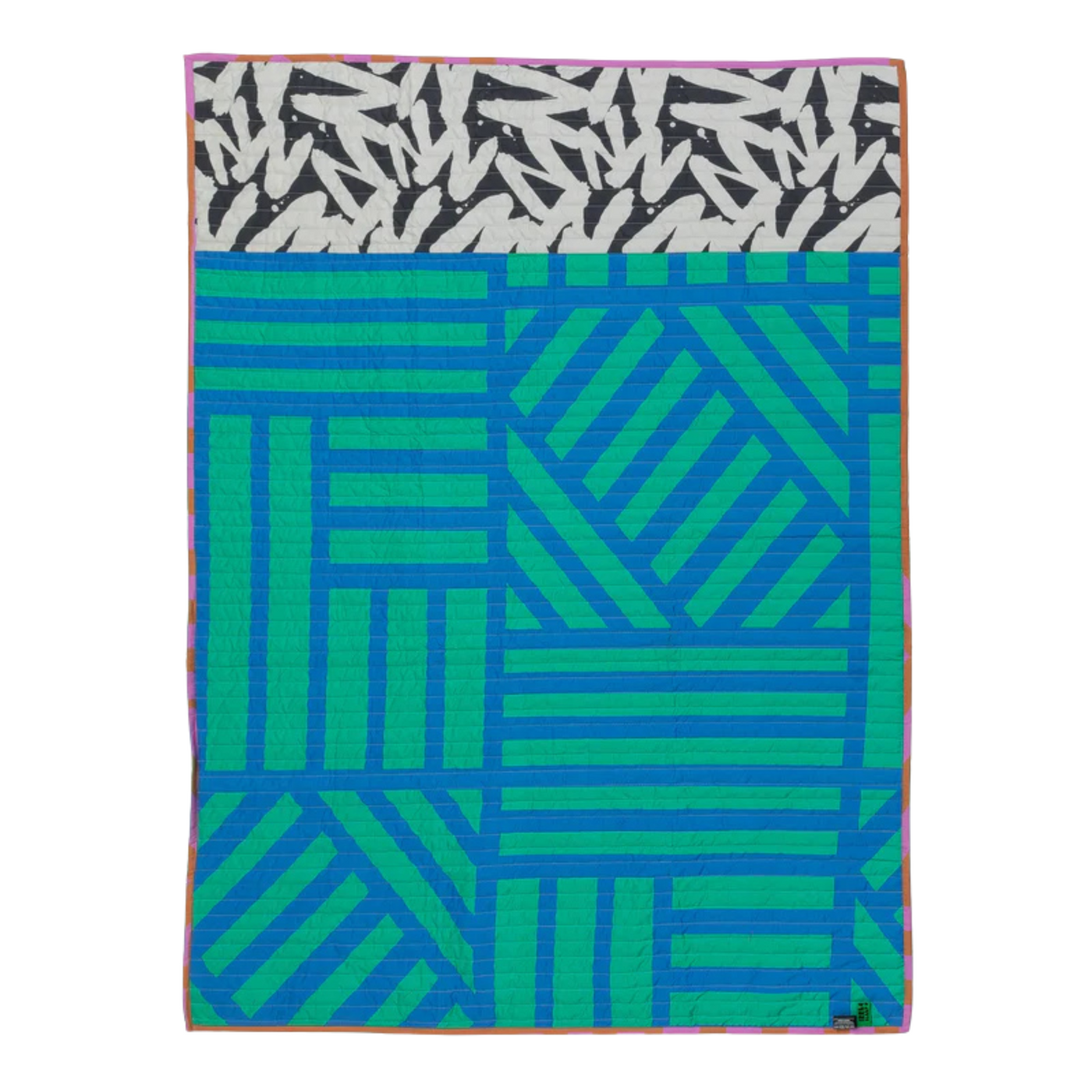 Colorful patterned towel with geometric design on a white background