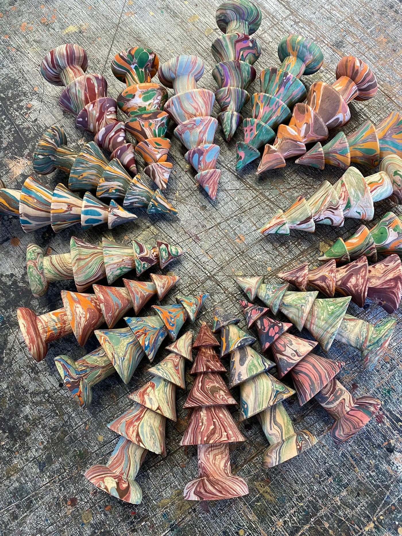 Jemma Lewis Marbling trees 'Lucky Dip' Hand Marbled Wooden Trees - Radical Living