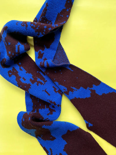 Jess Game Lambswool Knitted Scarf Blue and Brown