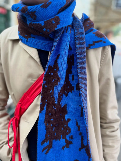 Jess Game Lambswool Knitted Scarf Blue and Brown