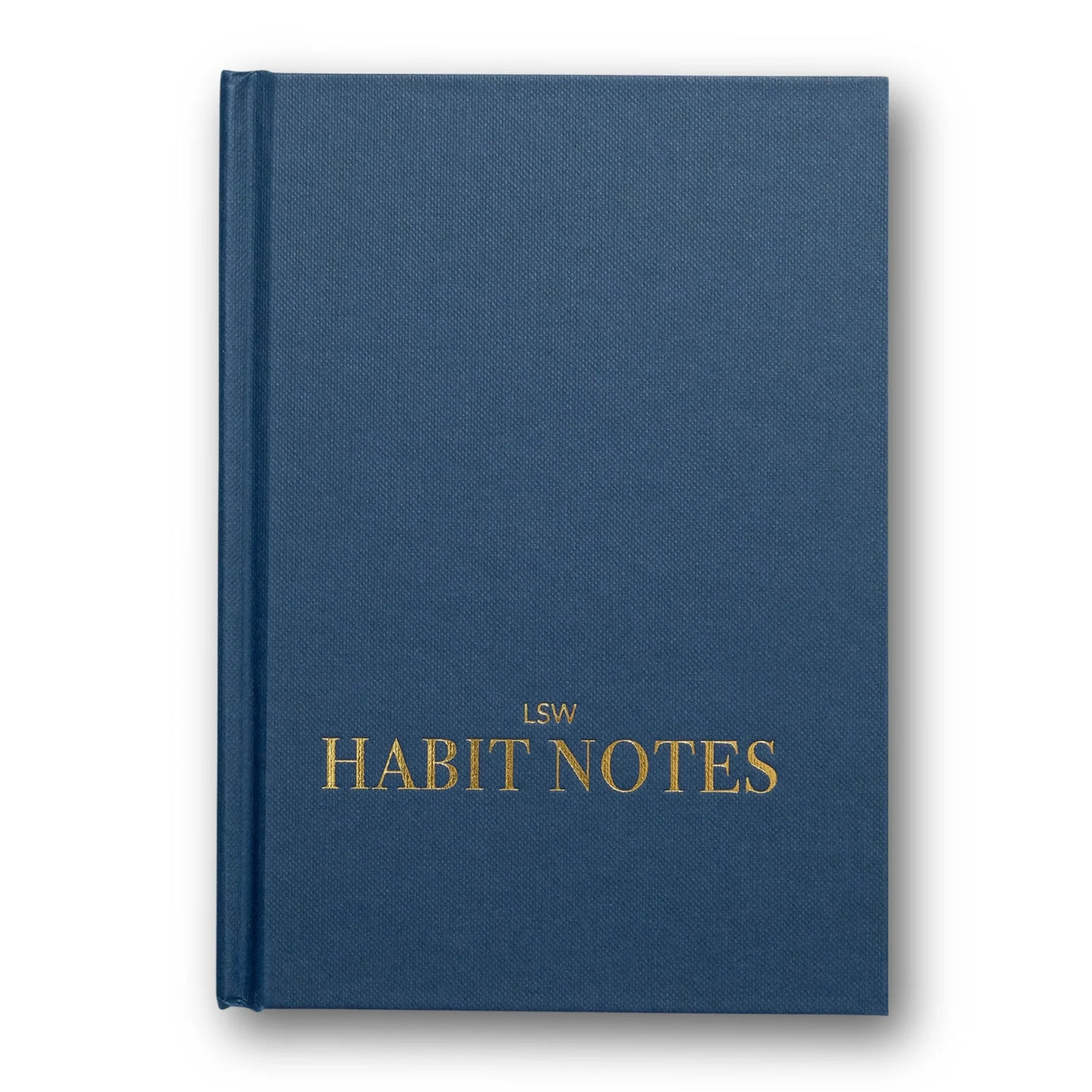 Blue notebook with 'LSW Habit Notes' text on a white background