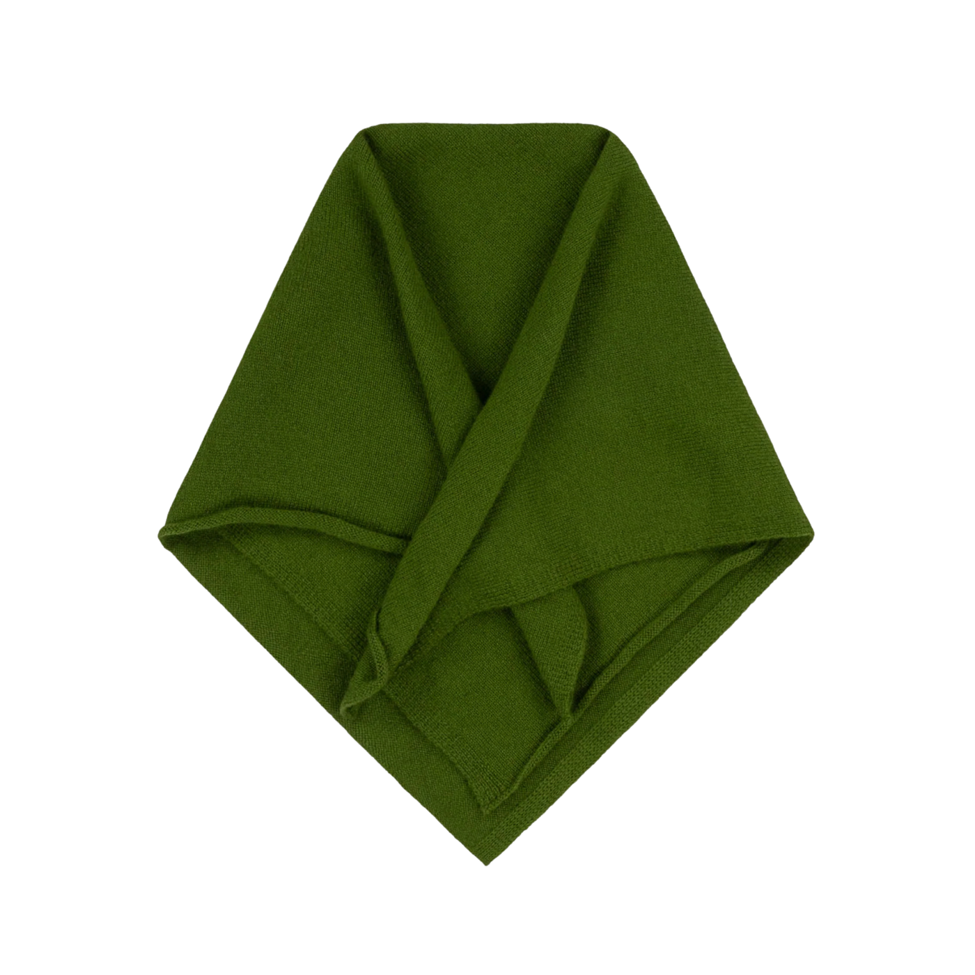 Green fabric folded into a triangle on a white background