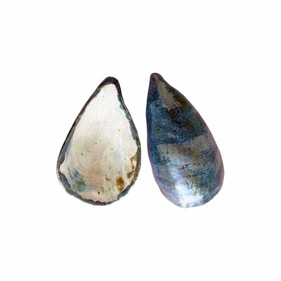 Two teardrop-shaped stones on a white background