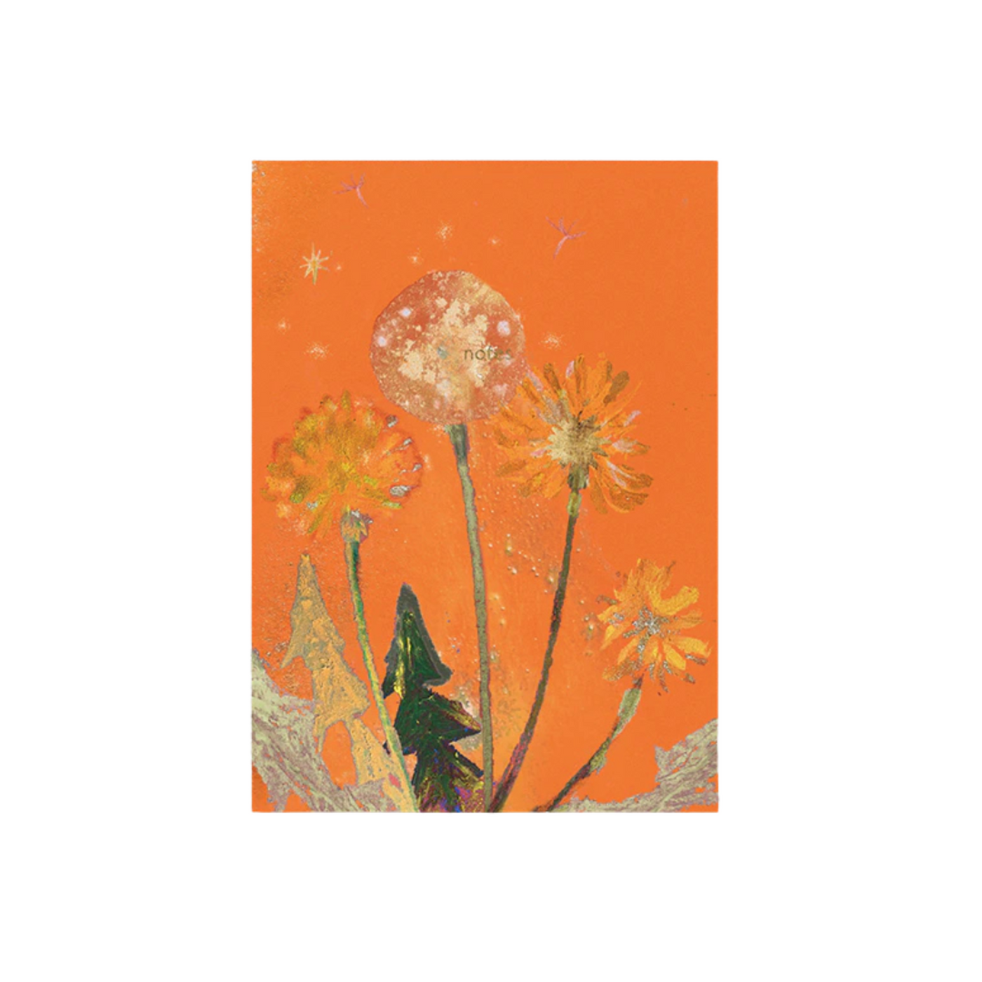 Greeting card with dandelion design on an orange background