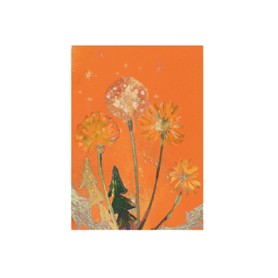 Greeting card with dandelion design on an orange background
