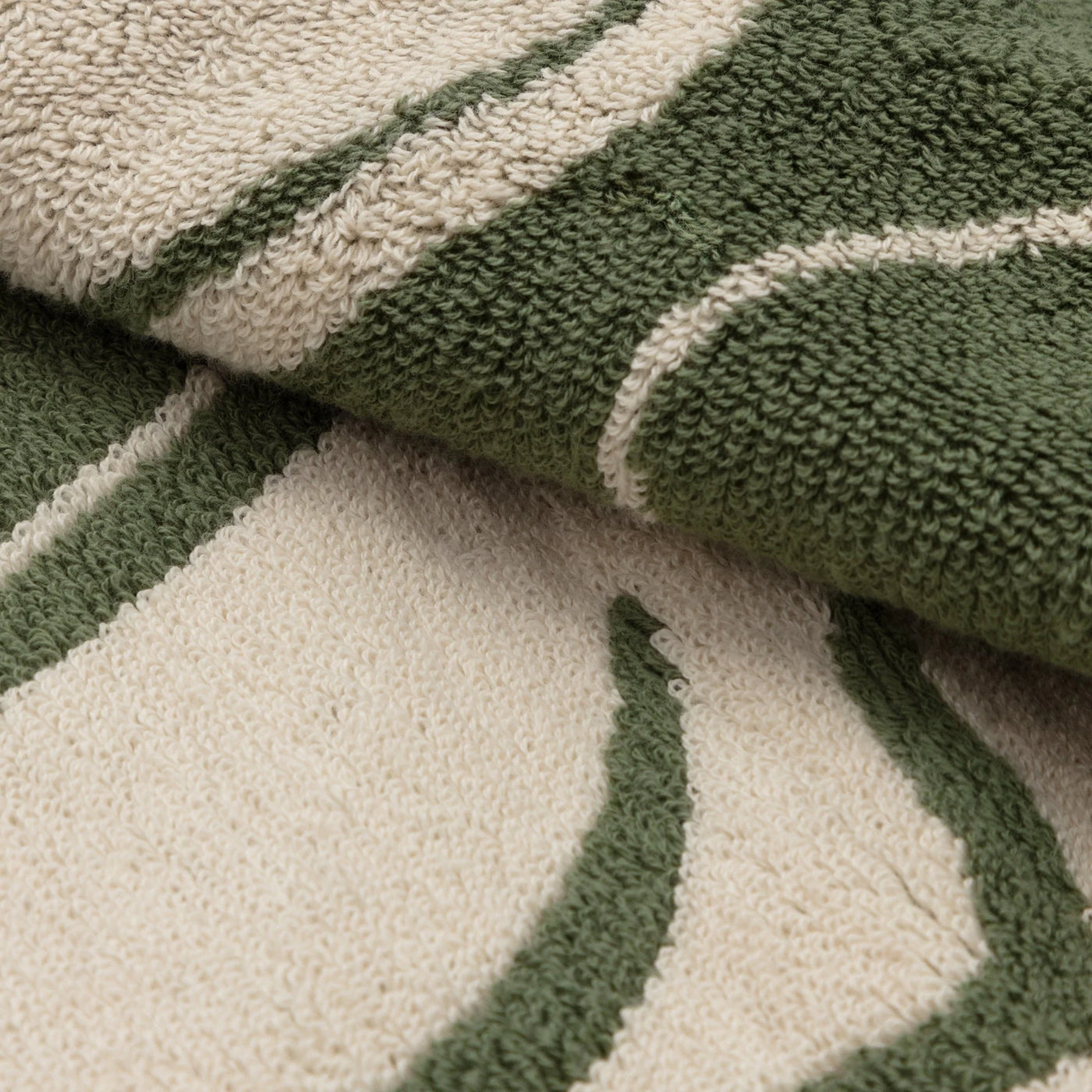 Close-up of a green and beige striped fabric texture