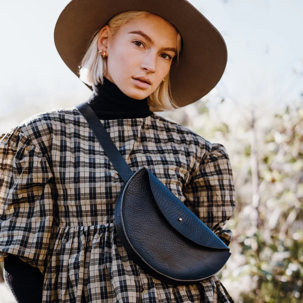 Willow Large Handmade Leather Halfmoon Crossbody Bag
