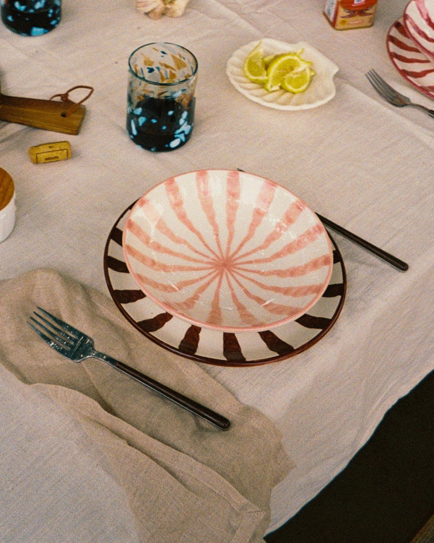 Woven Rosa  Hand-painted Wave Pasta Bowl, Blush