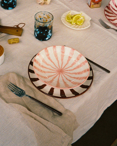Woven Rosa  Hand-painted Wave Pasta Bowl, Blush