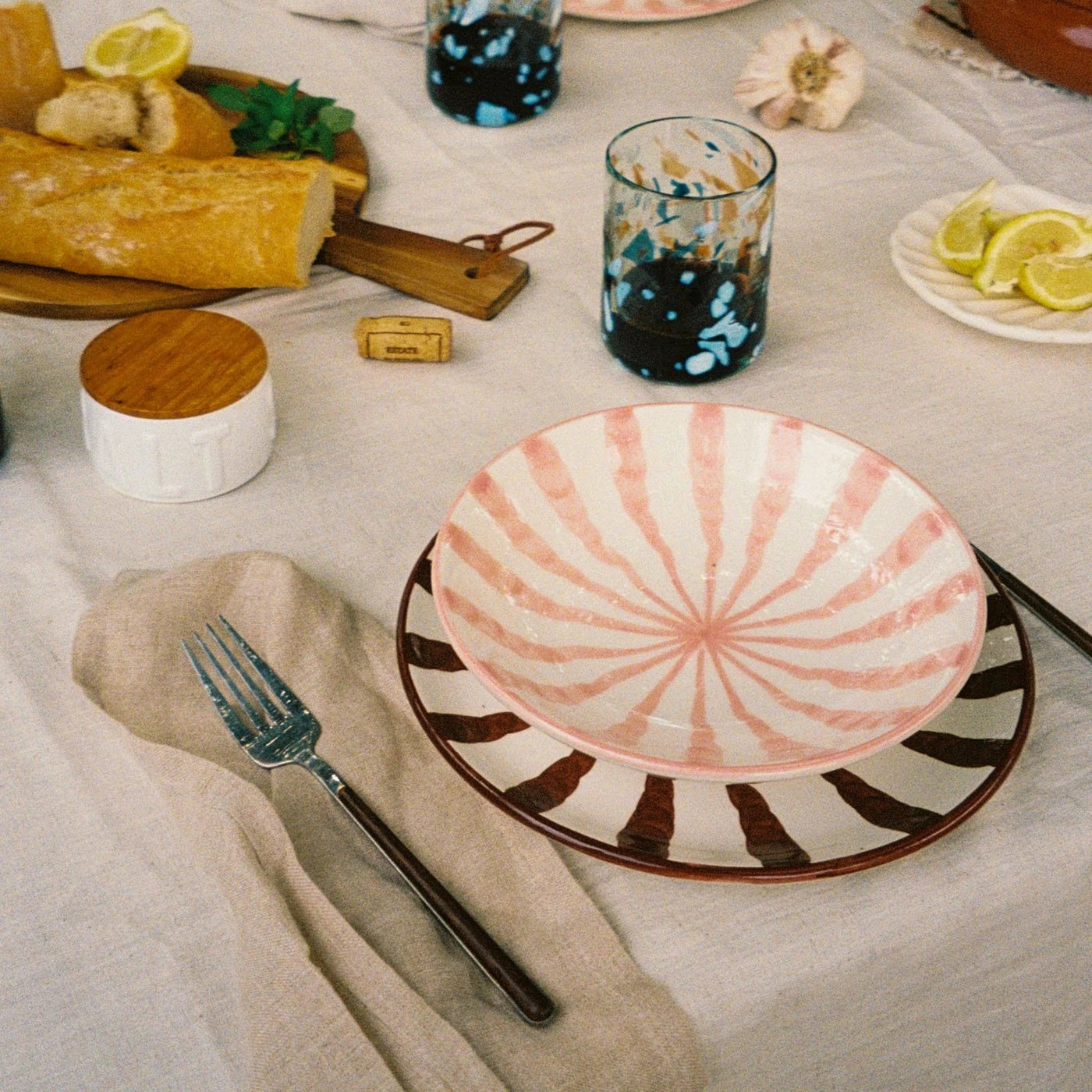 Woven Rosa  Hand-painted Wave Pasta Bowl, Blush