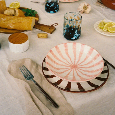 Woven Rosa  Hand-painted Wave Pasta Bowl, Blush