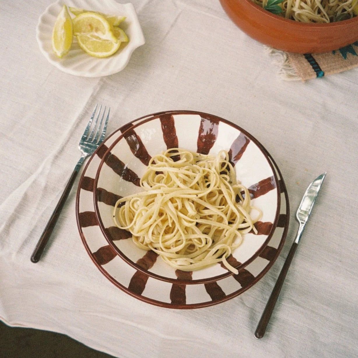Woven Rosa  Hand-painted Wave Pasta Bowl, Espresso