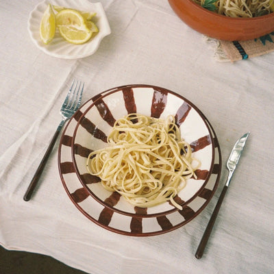 Woven Rosa  Hand-painted Wave Pasta Bowl, Espresso